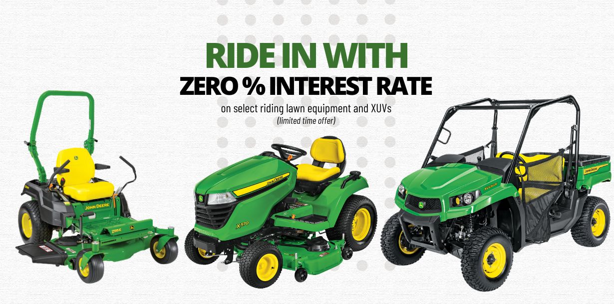 XUV and riding lawn equipment with zero percent on select models